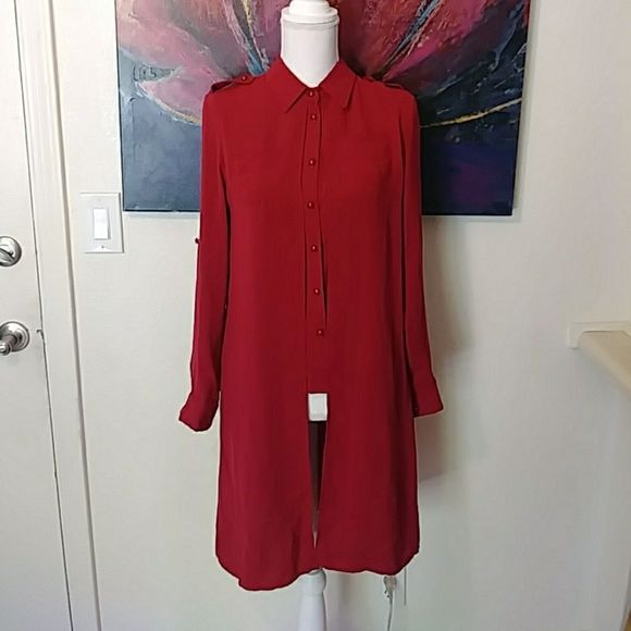 Venessa Collection Red Button Front Cape Tunic - Picture 4 of 16